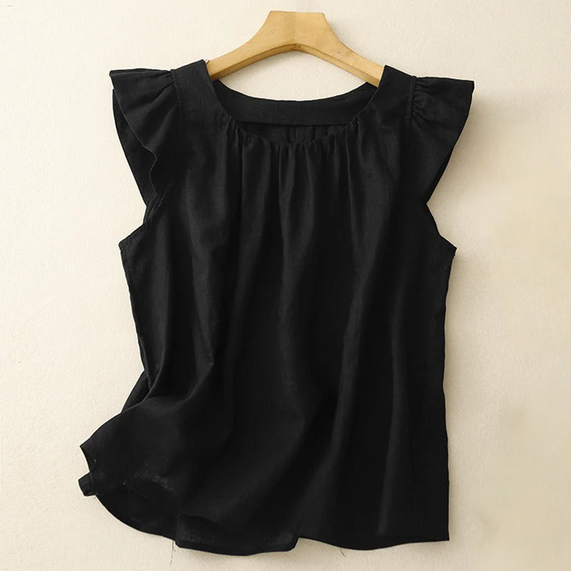 Ava Women's Tank Top | Lightweight Linen, Flutter Shoulder Accents - Image 7