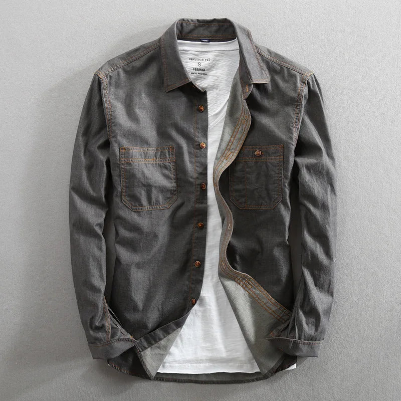 Domenico Men's Denim Shirt | Classic Fit, Faded Wash - Image 3
