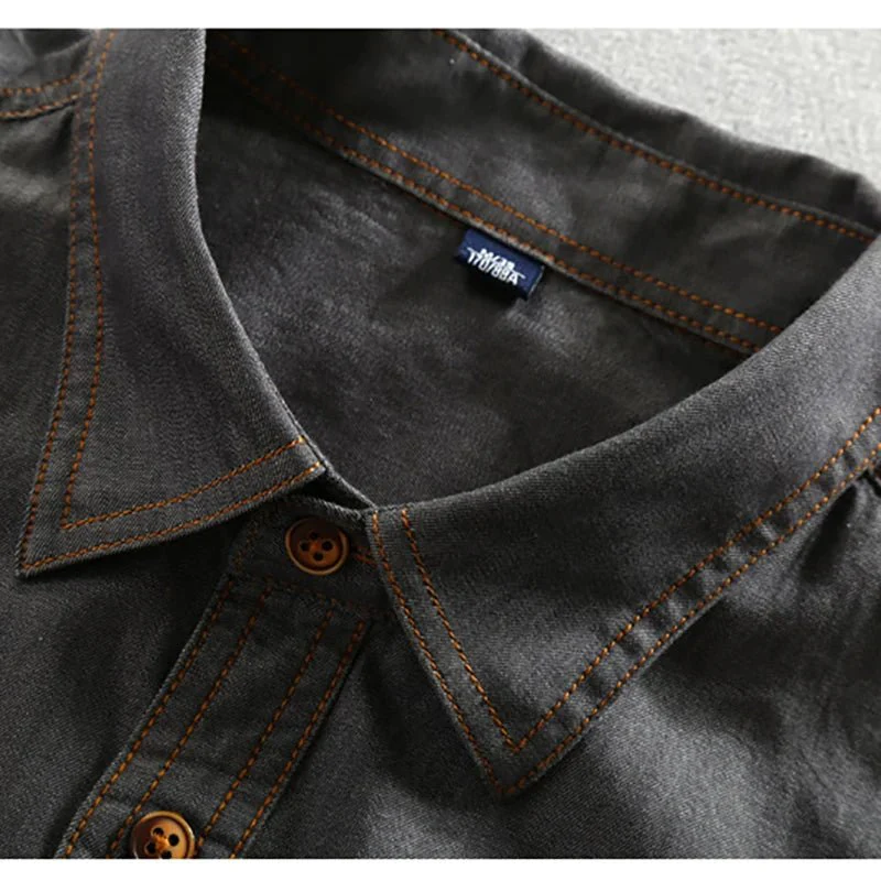 Domenico Men's Denim Shirt | Classic Fit, Faded Wash - Image 5