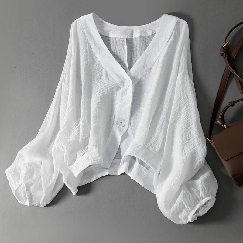 Liora Women's Blouse | Breathable Linen, Batwing Sleeves - Image 5