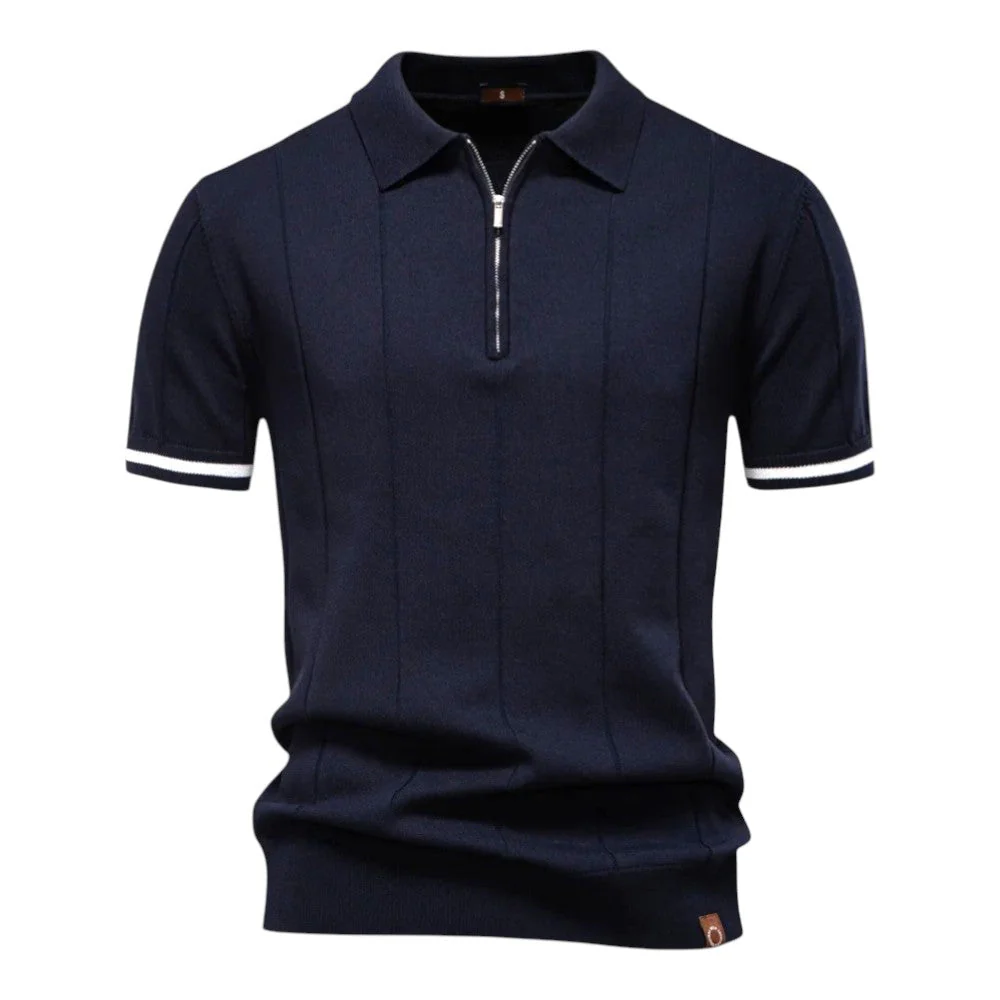 Llevant Men's Polo Shirt | Zip Neckline, Vertical Knit Pattern - Image 12