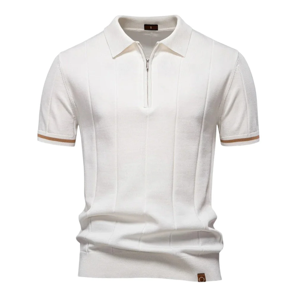 Llevant Men's Polo Shirt | Zip Neckline, Vertical Knit Pattern - Image 13