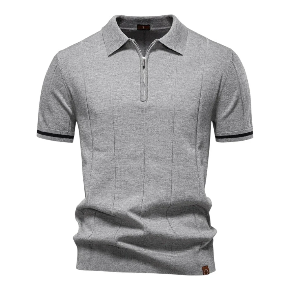 Llevant Men's Polo Shirt | Zip Neckline, Vertical Knit Pattern - Image 15