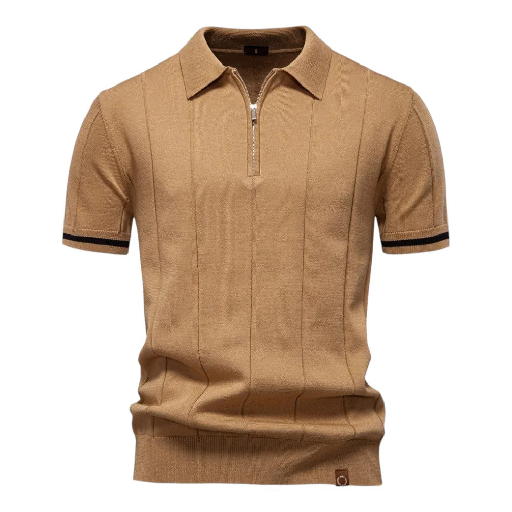 Llevant Men's Polo Shirt | Zip Neckline, Vertical Knit Pattern - Image 16