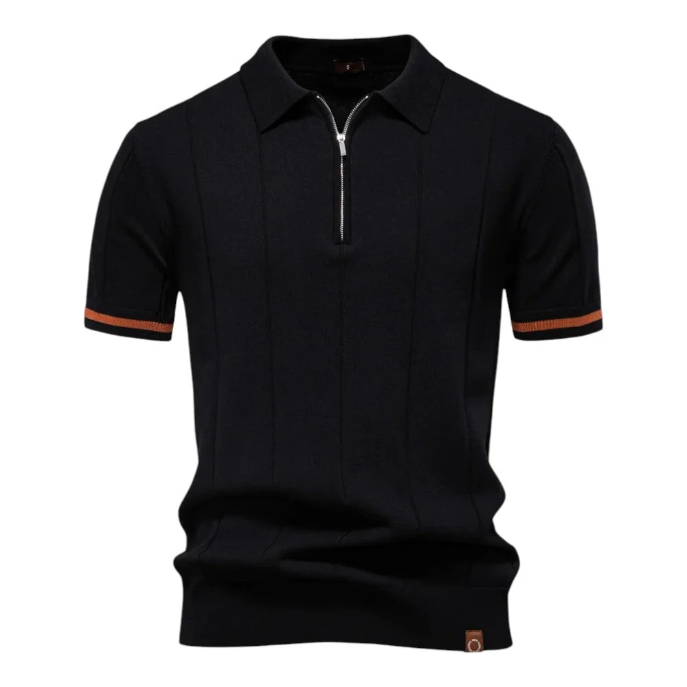 Llevant Men's Polo Shirt | Zip Neckline, Vertical Knit Pattern - Image 4