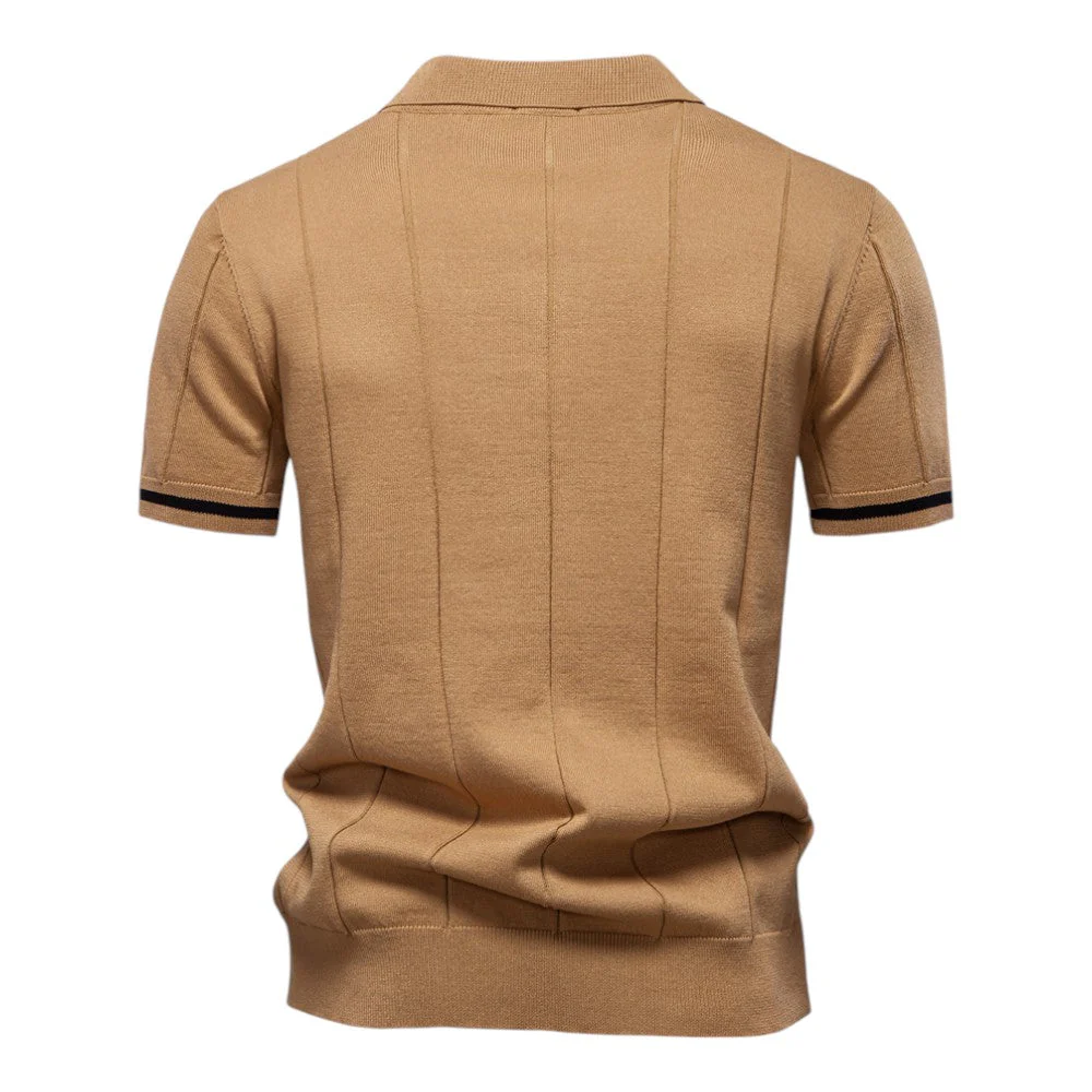 Llevant Men's Polo Shirt | Zip Neckline, Vertical Knit Pattern - Image 7