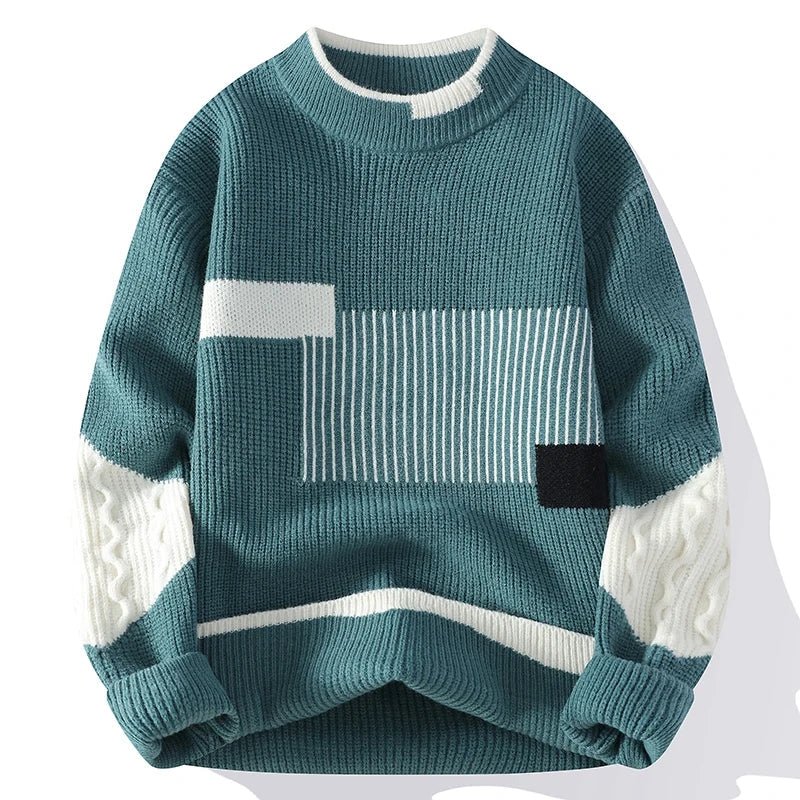 Maverick Men's Pullover Sweater | Wool Blend, Geometric Patchwork Design - Image 6