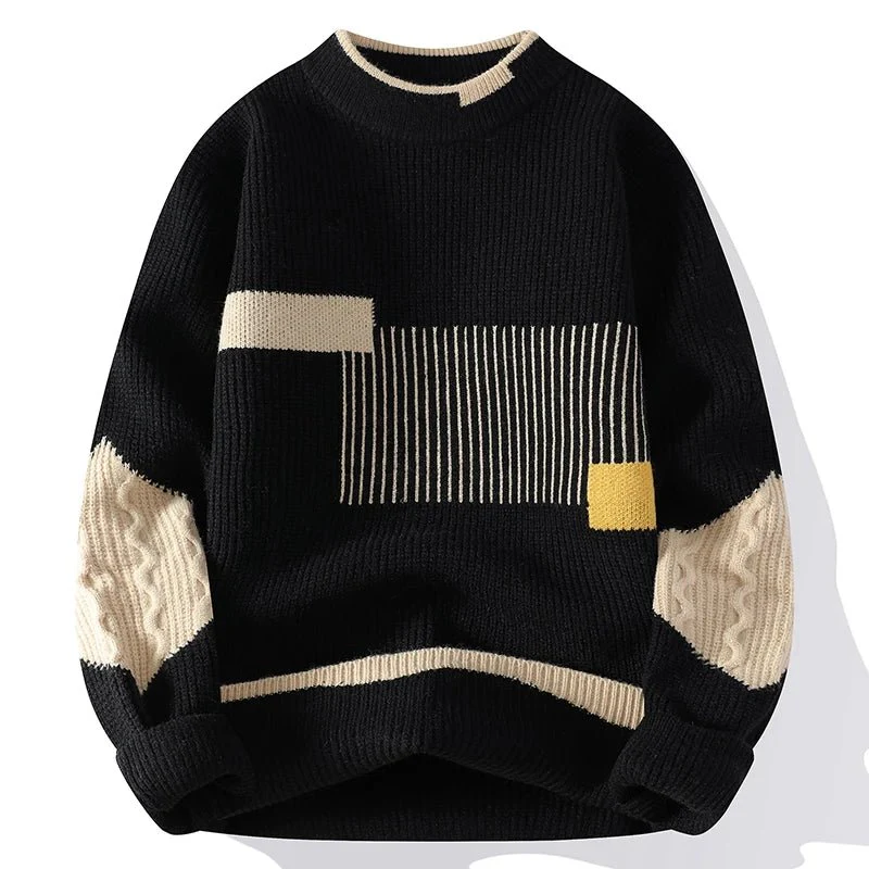 Maverick Men's Pullover Sweater | Wool Blend, Geometric Patchwork Design - Image 8