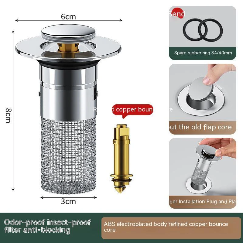 Sink Drain Stopper | Pop-Up Press Bounce | Stainless Steel Hair Catcher - Image 5